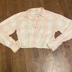 TNA by Aritzia Baby Pink and White Checkered Cropped Oversized Shirt
